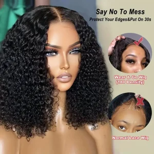 Wear And Go Glueless Wigs Human Hair Curly Bob Wig 4x4 Closure Wig Water Wave Wigs Pre Plucked Pre Cut Short Bob Wig Human Hair Wigs With Elastic Band For Women 150%