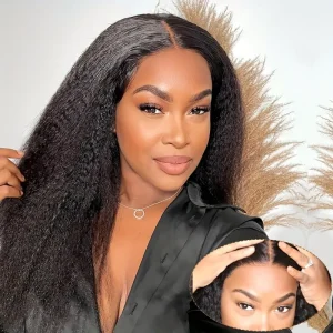 Wear And Go Glueless Wigs Human Hair Pre Plucked Pre Cut 4x4 HD Lace Closure Wigs Human Hair 180% Density Kinky Straight Glueless Wigs For Women Yaki Straight Natural Black