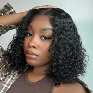 150% 4x4 Human Hair Wig Water Wave Lace Front Wigs 4x4 Lace Closure Human Hair Wigs For Women Brazilian Short Curly Human Hair Wigs Pre Plucked With Baby Hair