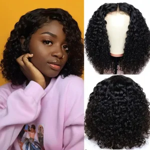 180% 4x4 Human Hair Wig Brazilian Curly Wave Short Bob Wig 4x4 Lace Closure Wig Cranberry Hair Curly Wave 4x4 Free Part Swiss Lace Closure Wig Natural Color 180% Density