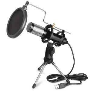 Depusheng USB Microphone, Computer Cardioid Condenser PC Gaming Mic With Tripod Stand & Pop Filter For Streaming, Podcasting, Vocal Recording, Compatible With Laptop Desktop Windows Computer