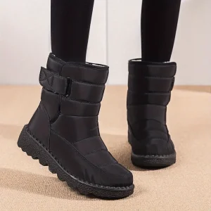 Women's Waterproof Ankle Boots, Hook & Loop Fastener Plush Inner Thermal Snow Boots, Round Toe Platform Sneakers