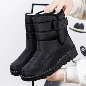 Fur Lined Thermal Slip On Snow Boots, Round Toe Solid Color Simple Winter Boots, Thick Sole Non Slip Wear Resistance Warm Fashion Snow Boots