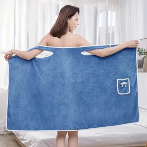 1pc Wearable Bath Towel, Cute Bow Soft Shower Skirt For Women, Adjustable Bath Robe With Pocket For Home And Travel, Bathroom Accessories