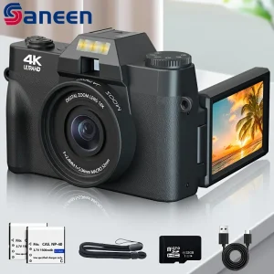 4K Digital Camera For Photography, 48MP Vlogging Camera With Image Stabilization, 3-Inch 180° Flip Screen, Built-in Flash And 16X Digital Zoom, Comes With 2 Batteries And 32G Mirco SD Card, Suitable For Teenagers And Photography Beginners