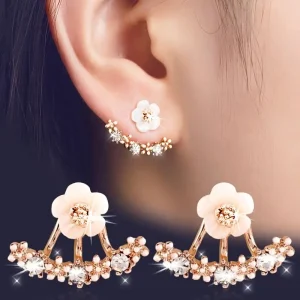 Cute Girls Delicate Zircon Earrings Flower Shaped Crystal Dangle Earrings Accessories For Valentine's Day Christmas Gift