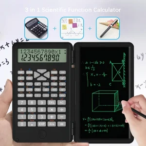 Pink/Black Portable Scientific Calculator with Writing Tablet & Stylus Pen - Perfect Gift for Engineering & Financial Students!