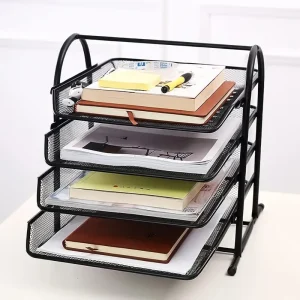 4-Tier Mesh Metal Desktop Organizer And Accessories, Office Supplies Organizer Desktop File Organizer Paper Letter Tray Organizer For Letters, Mail And Files, Black