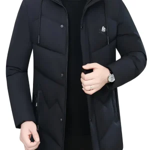 Men's Casual Warm Mid-length Padded Coat, Warm Windproof Hooded Jacket For Fall Winter