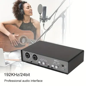 Audio Interface Sound Card With Monitor, Electric Guitar Live Recording Professional Studio Mixer