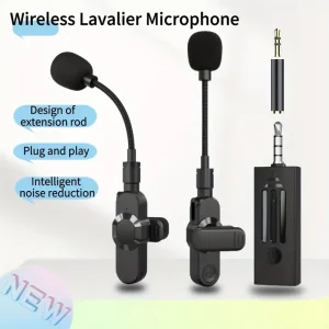 3.5 Jack 2 In 1 Professional Wireless Lavalier Microphone Extension Rod Mini Mic Rechargeable For Computer Camera Laptop Phone Megaphone Teaching Meetings Tour Guide Live Stream Video Recording Interview TikTok Facebook Live YouTube Vlog Auto-sync Low Latency Intelligence Noise Reduction 3.5mm Jack BT Lapel Wireless Microphone