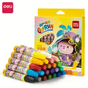 Deli Color Oil Pastel-12 Colors, 24 Colors, 36 Colors Crayon Brushes Black Dog SUP Deli Oil Pastels For Kids, School Supplies