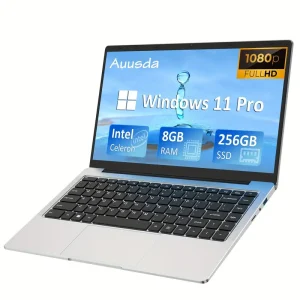 Auusda Laptop Computer With 8GB LPDDR4 256GB SSD, Intel Celeron J4105 Up To 2.5 GHz, 14.1" 1920x1080 IPS, Webcam, Mini HDTV , USB-A X 2, Micro SD Card Slot, For Windows 11 Pro