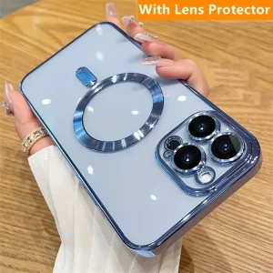 Luxury Plating Clear Magnetic For Wireless Charge Case For IPhone15 14 13 12 11 Pro Max X XR XS 8 7 Plus Soft Silicone Cover