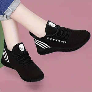 Women's Fashion Knit Sock Shoes, Casual Solid Color Lace Up Sneakers, Breathable Mesh Trainers
