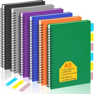 6pcs Subject Spiral Notebook College Ruled, Notebooks For Work, 80 Sheets Writing Journal With 3-color Labels For Work, School Supplies 8.5in*5.5in