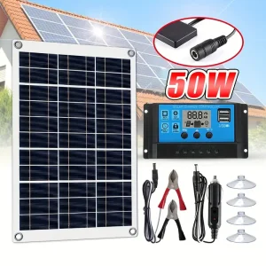 1pc, Solar Panel Kit Complete 12V USB With 10-60A Controller Solar Cells For Car Yacht RV Boat Moblie Phone Charger