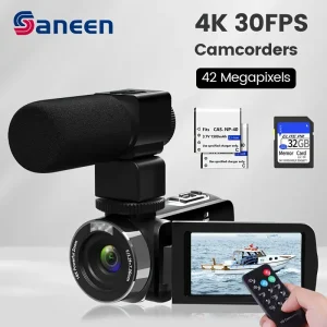4K Vlogging Camera, 42MP, 18x Digital Zoom - 30FPS HD, 3.0"" Flip Screen, Time Lapse, Built-in Mic, 32GB SD Card, Infrared Remote & 2 Rechargeable Batteries