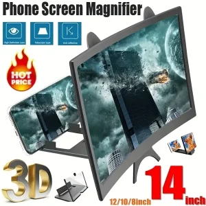 Curved Screen Magnifier, HD Amplifier Projector Magnifying Screen For Movies, Videos And Games, Foldable Holder Compatible With All Smartphones