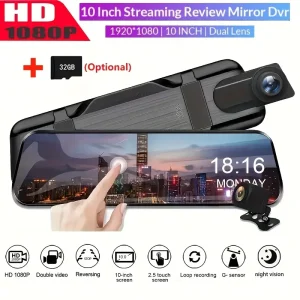 10"Mirror Recorder 1080P Touch Screen Car Dash Cam, Camera with G-sensor, Night Version, Loop Recording, Parking Monitor, Reversing Image