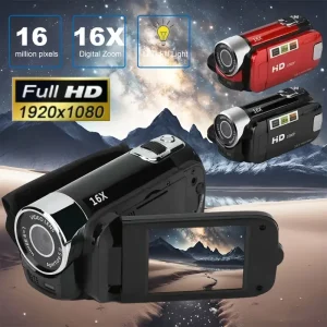 1080p HD Digital Camcorder: Versatile Macro Lens & 16x Zoom, Hybrid Stabilization, 2.4 Inch HD Screen, Battery/USB Powered, Ideal for Gifting & Outdoor Use