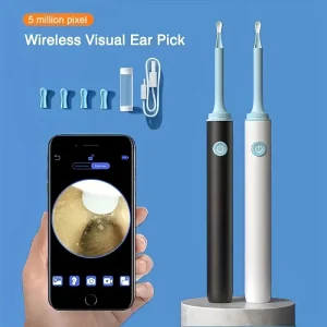 Effortless Ear Cleaning! Waterproof, Wi-Fi Ear Wax Remover with LED Lights, Rechargeable Battery - Compatible with iPhone, iPad & Android Devices